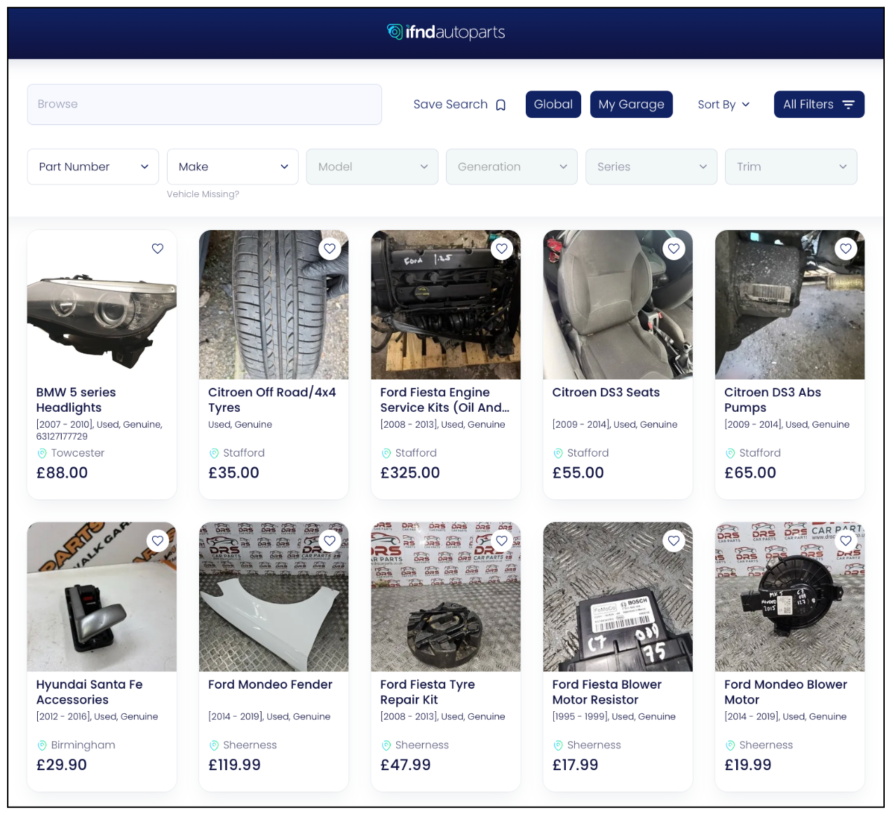 Ifndautoparts car parts listing page