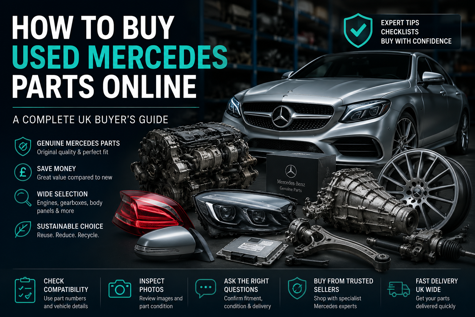 How to buy used Mercedes parts online in the UK with genuine Mercedes-Benz engines, gearboxes, body panels and OEM replacement components available through trusted sellers on ifndautoparts.